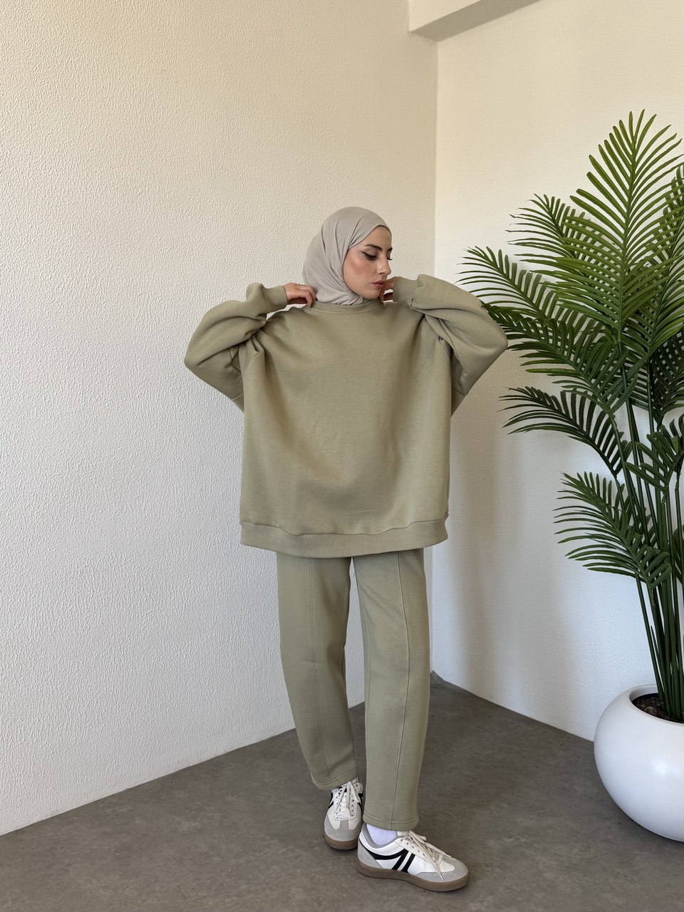 3 iplik içi şardonlu sweat takım-çağla yeşili - Görsel 7