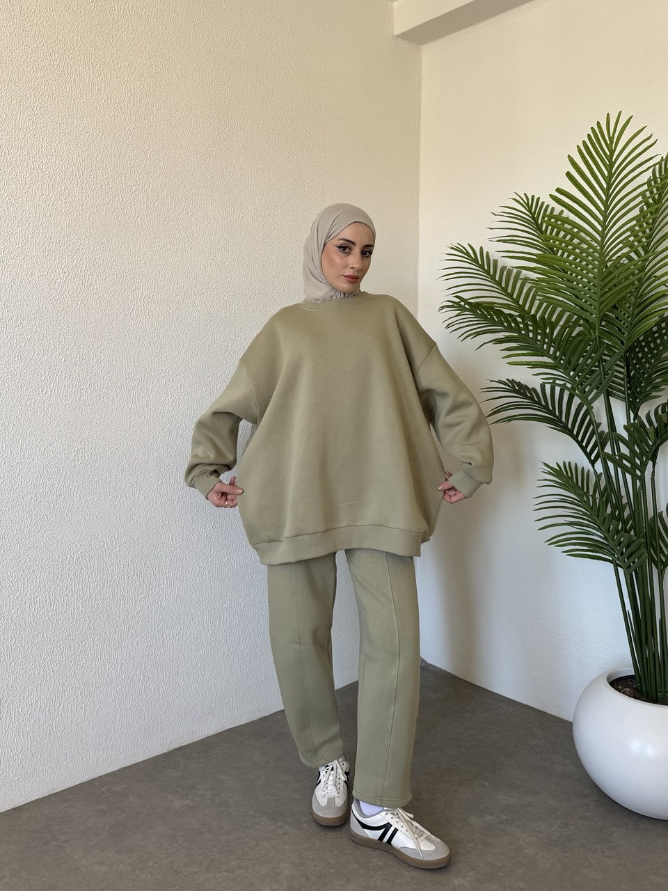 3 iplik içi şardonlu sweat takım-çağla yeşili - Görsel 4