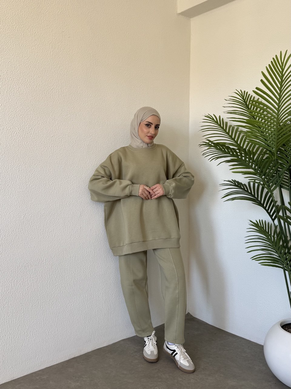 3 iplik içi şardonlu sweat takım-çağla yeşili - Görsel 3