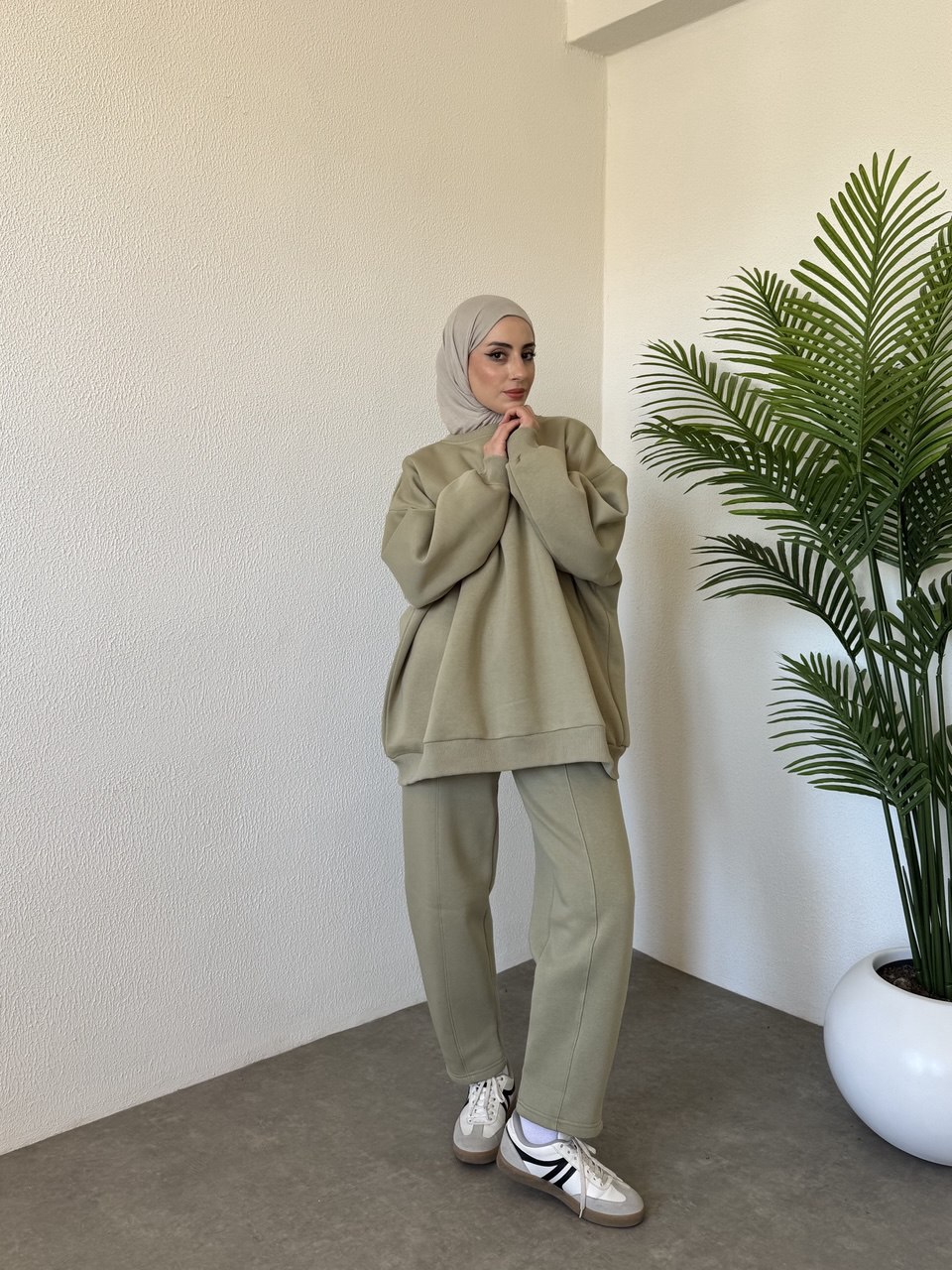 3 iplik içi şardonlu sweat takım-çağla yeşili - Görsel 2