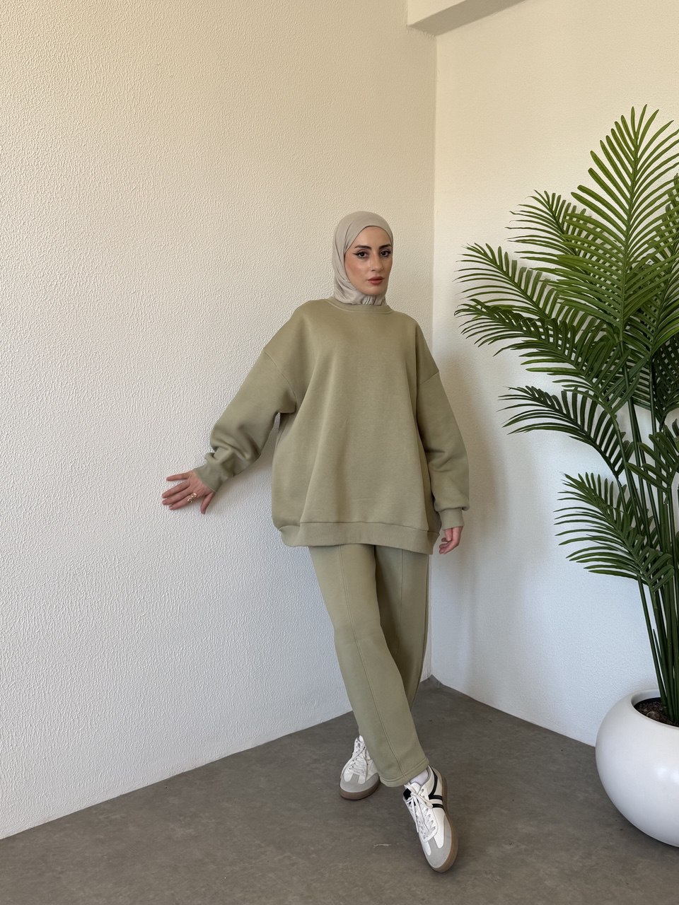 3 iplik içi şardonlu sweat takım-çağla yeşili