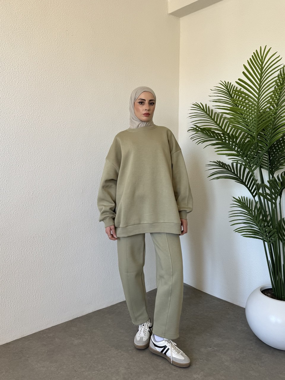 3 iplik içi şardonlu sweat takım-çağla yeşili - Görsel 8