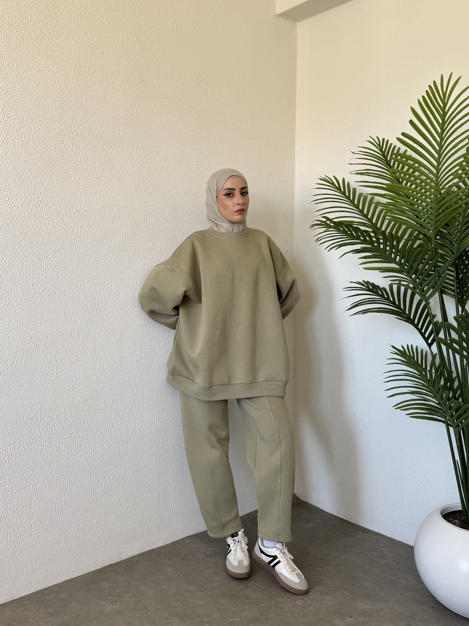 3 iplik içi şardonlu sweat takım-çağla yeşili - Görsel 5