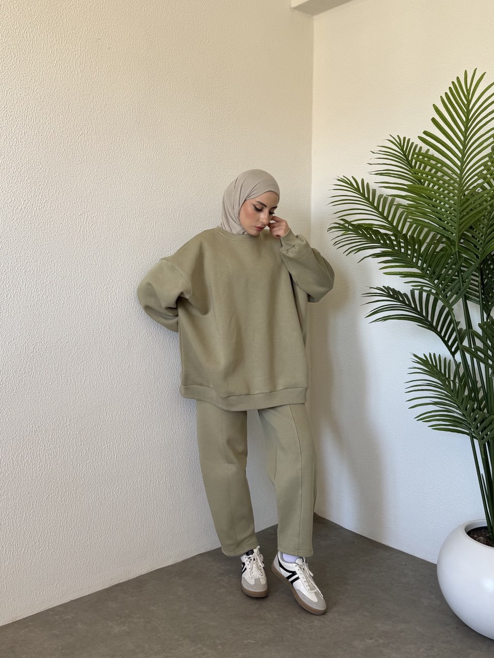 3 iplik içi şardonlu sweat takım-çağla yeşili - Görsel 6