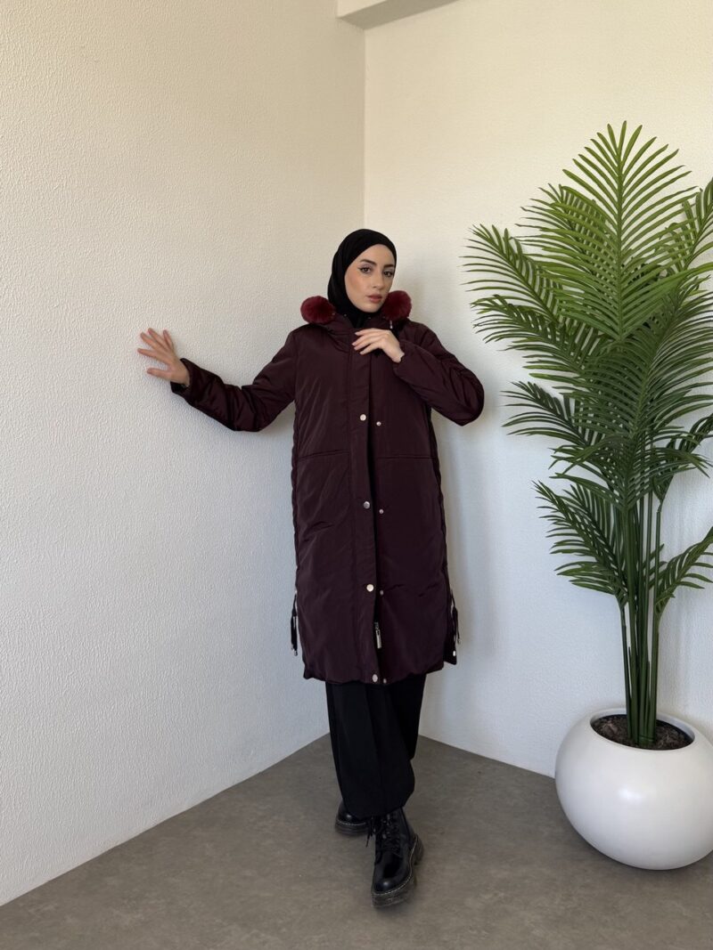 Bomb kürklü şişme mont - bordo