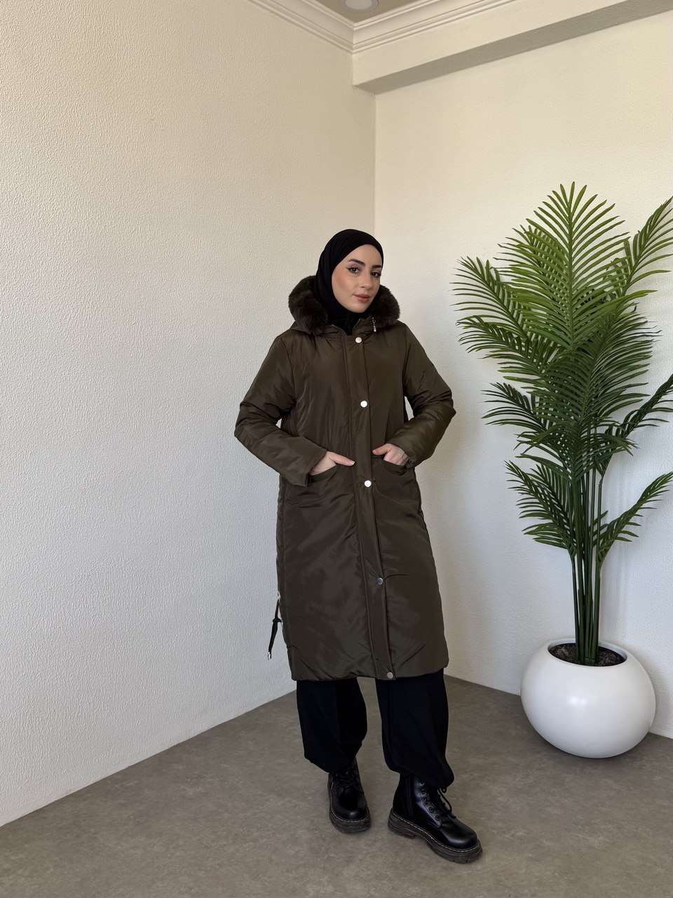 Bomb kürklü şişme mont - yeşil
