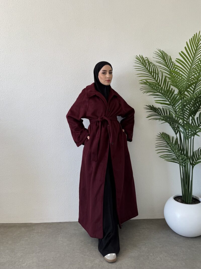 Tam boy kaşe kaban - bordo